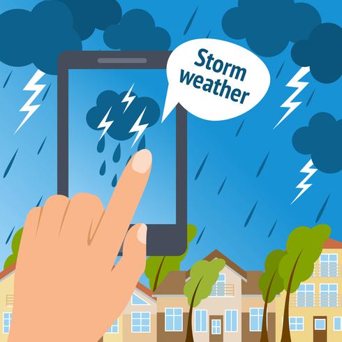 Weather smart phone storm vector