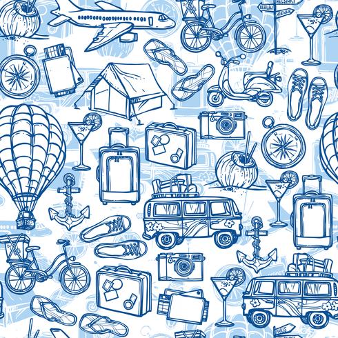 Travel hand drawn seamless pattern vector