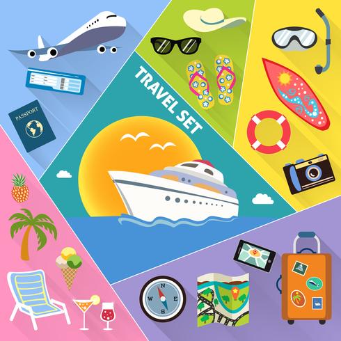 Travel flat icons set vector