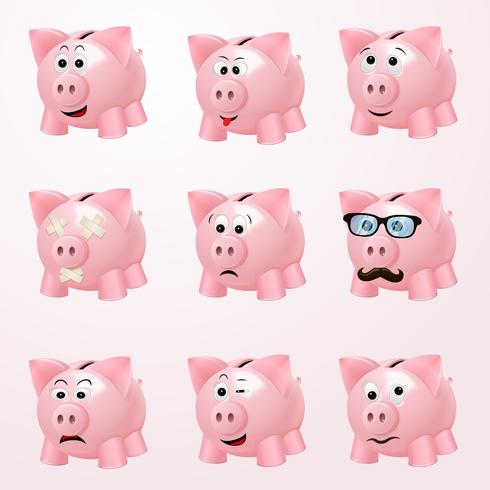 Piggy bank emotions vector