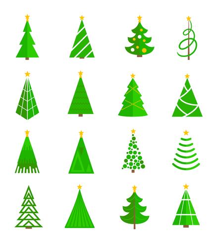 Iconos de arbol de navidad planos vector