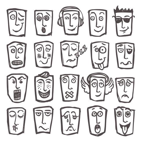 Sketch emoticons set vector