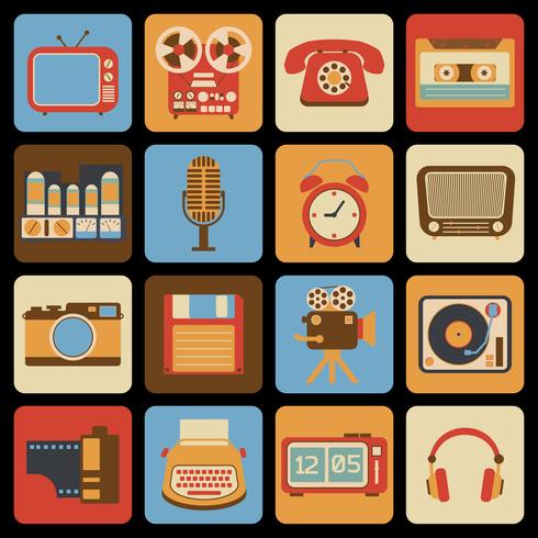 Vintage gadget icons vector