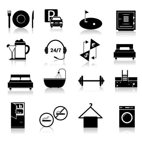 Conjunto de iconos de hotel negro vector