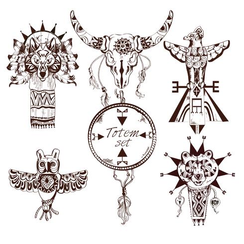 Ethnic american totems set vector