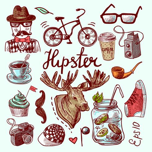 Set of hipster icons vector