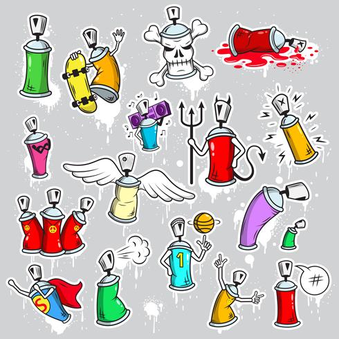 Graffiti characters icons set vector