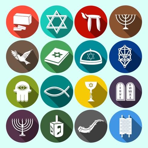 Judaism Icons Set Flat vector
