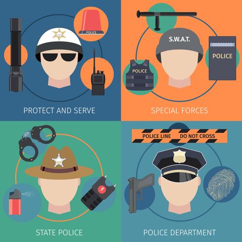 Police flat set vector