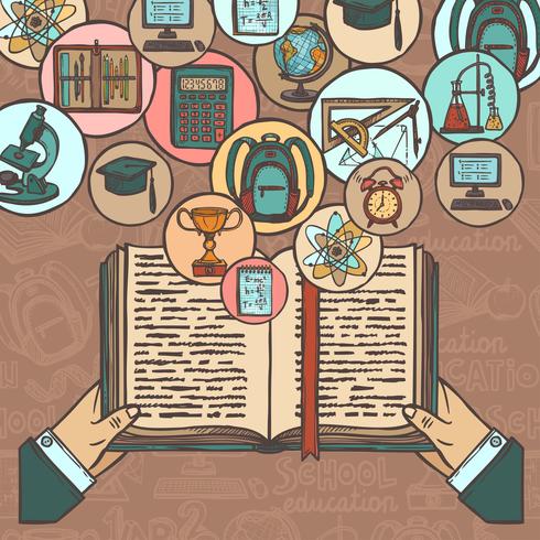 Book and education sketch icons vector