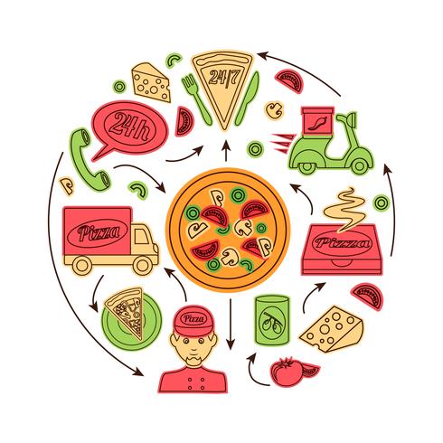 Servicio de entrega rápida de pizza. vector