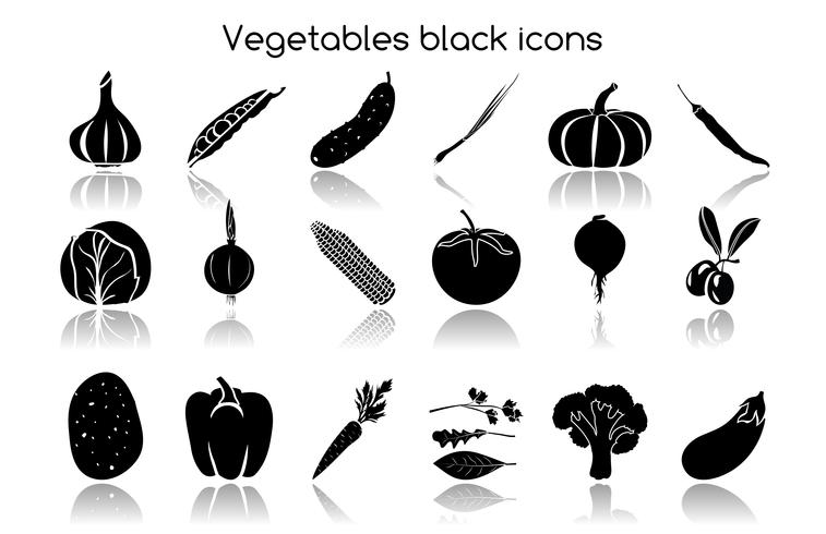 Iconos de verduras negras vector