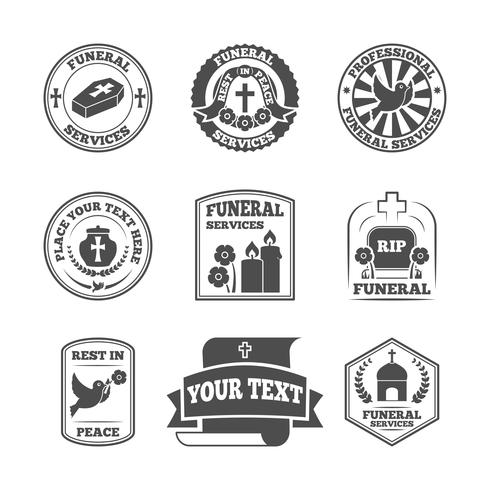 Funeral labels icons set vector