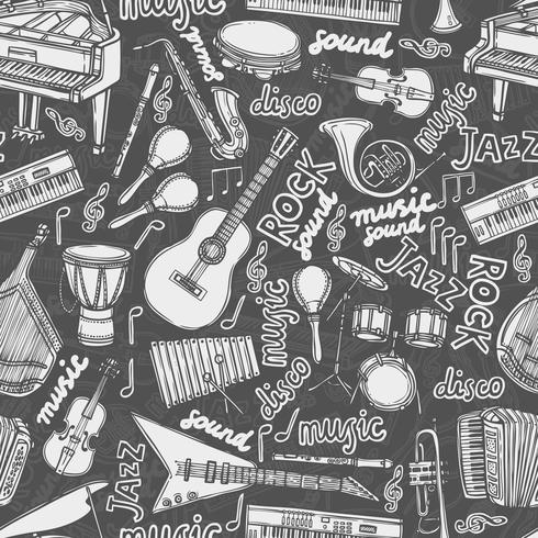 Musical instruments sketch seamless pattern vector