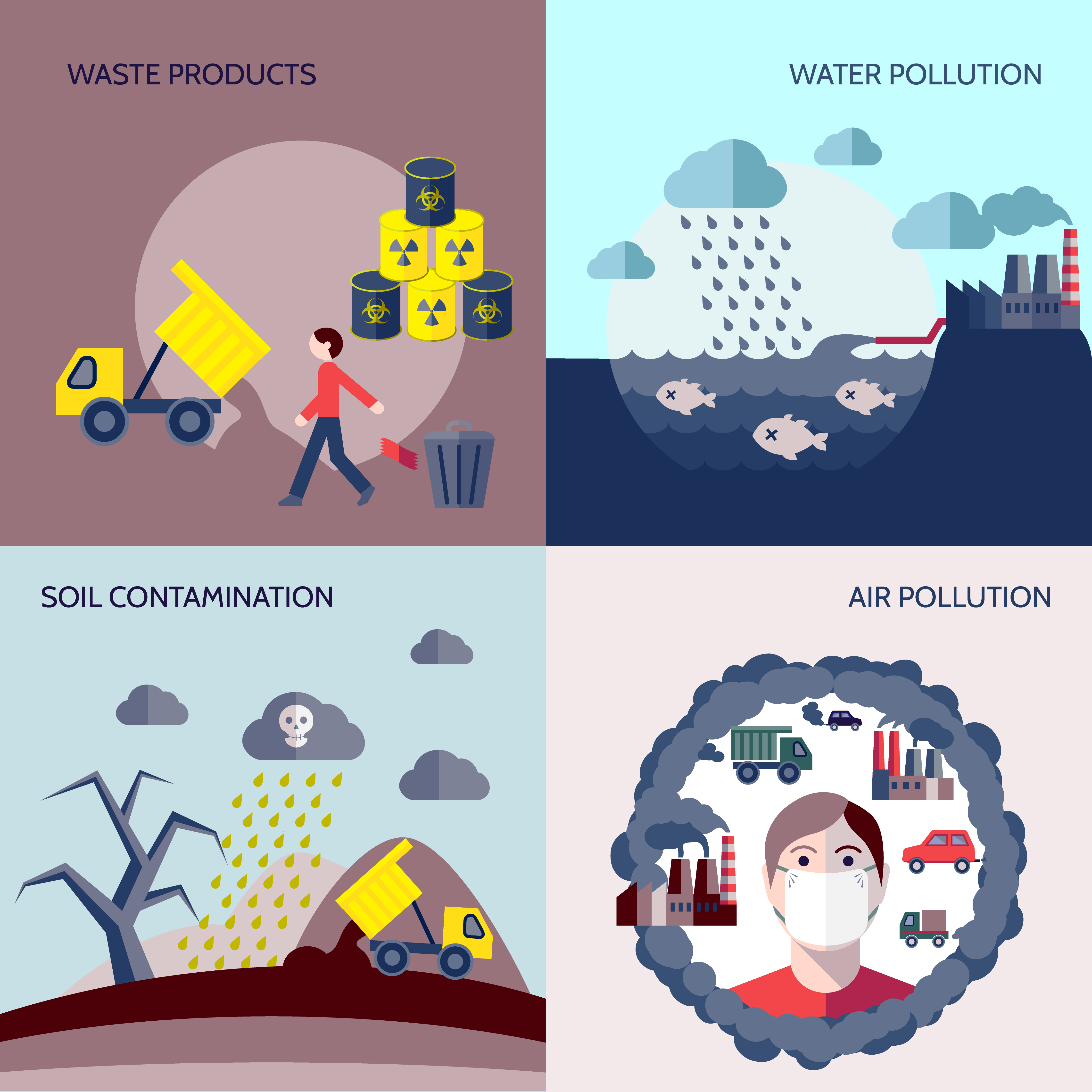Pollution Icons Flat Set 453440 Vector Art At Vecteezy