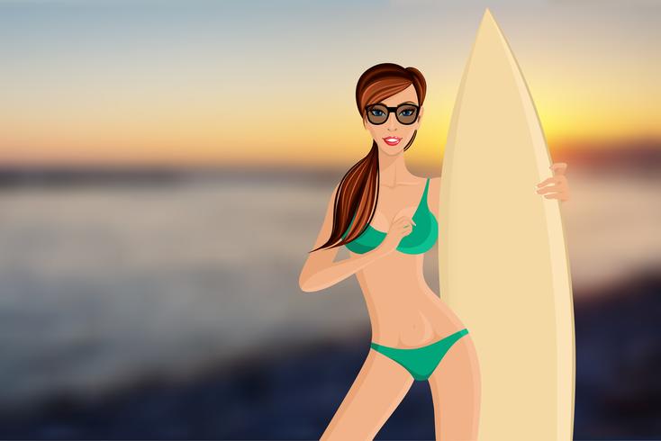 Surfer girl portrait vector