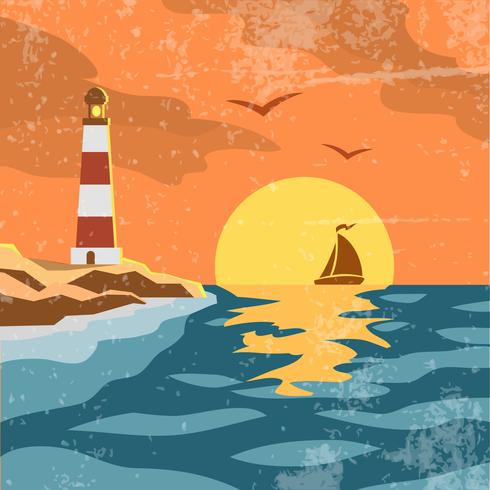 Sea retro poster vector