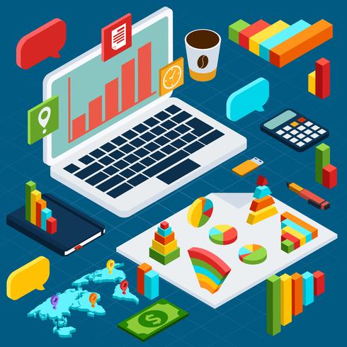 Isometric data analysis infographic vector