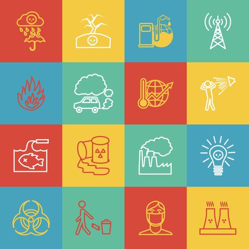 Pollution icons set vector