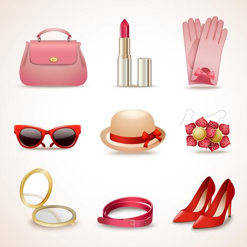 Woman accessories icon set vector