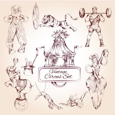 Circus vintage icons set vector