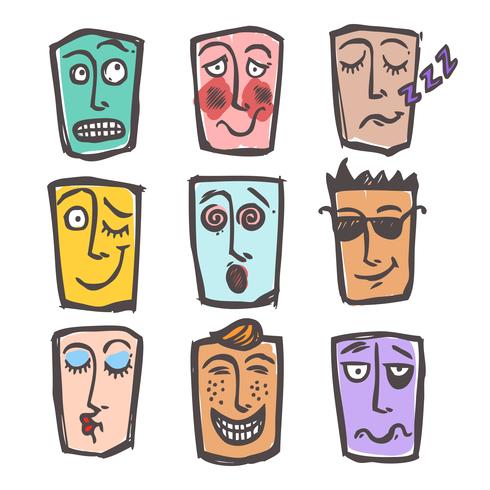 Sketch emoticons colored set vector