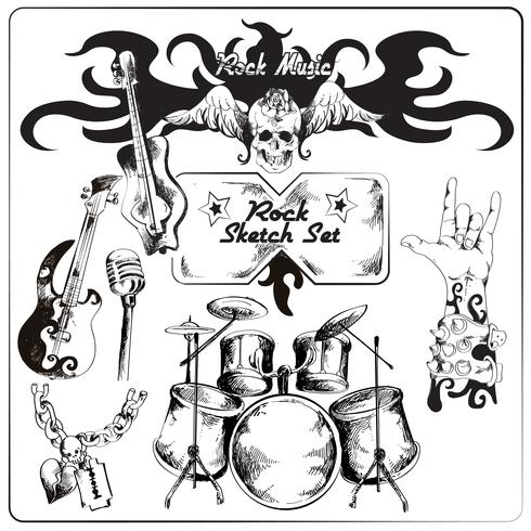 Rock music sketch set vector