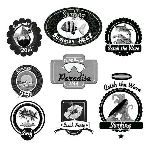 Surfing emblems black vector
