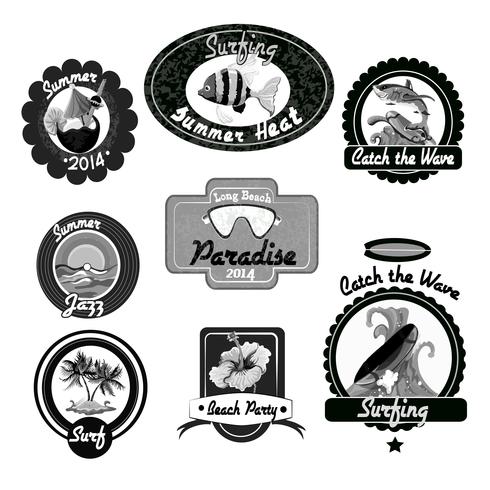 Emblemas de surf negro vector