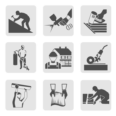 Roofer icons set vector