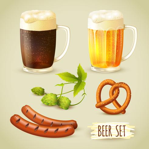 Set de cerveza y aperitivos. vector