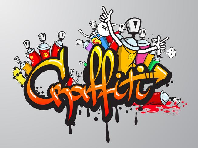 Grabado de personajes de graffiti vector