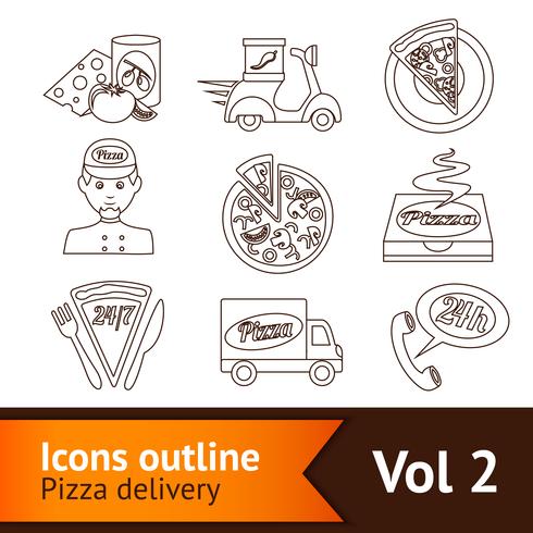 Esquema de conjunto de iconos de pizza vector