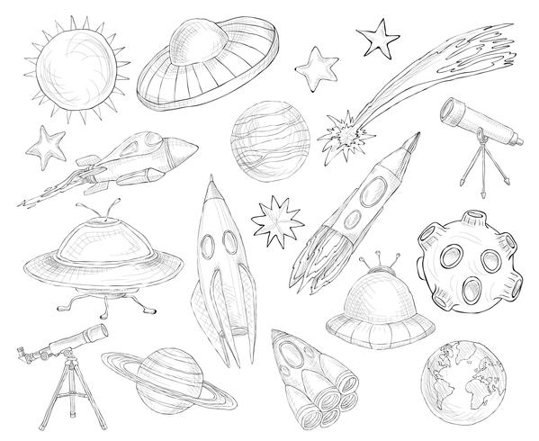 Space objects sketch set vector