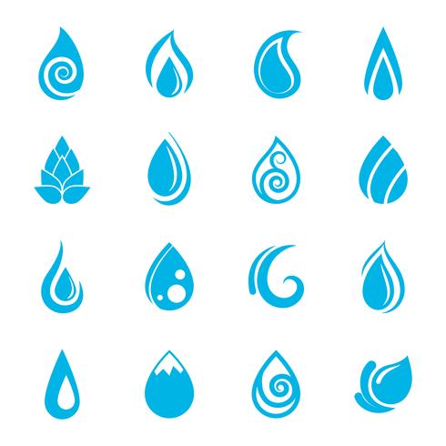 Iconos de gotas de agua azul vector