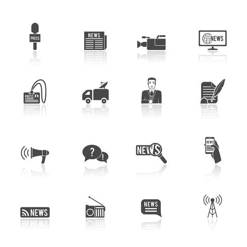 Journalist reporter icons set vector