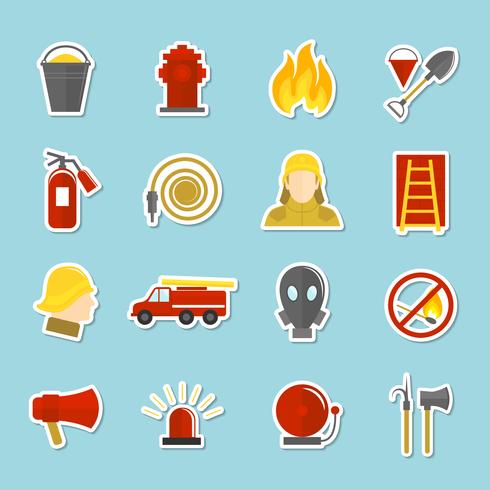 Pegatinas de iconos de lucha contra incendios. vector