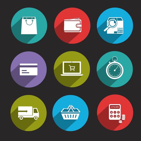 Iconos de compras en línea plana vector