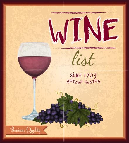Wine list retro poster vector