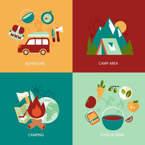 Camping conjunto de iconos planos vector