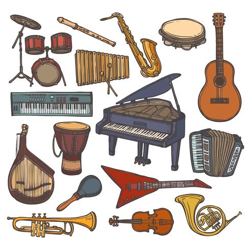 Musical instruments sketch icon vector