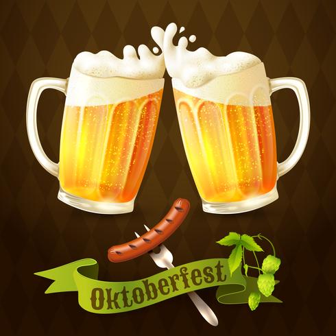 Beer mugs Octoberfest poster vector