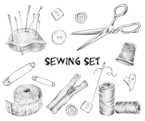 Sewing sketch set vector