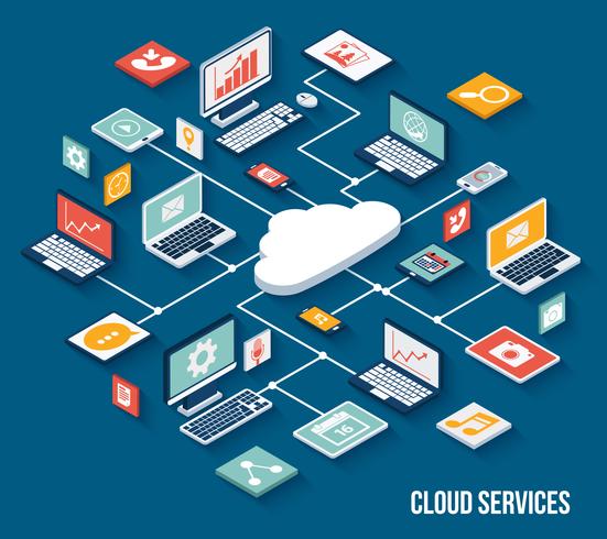 Servicios de nube móvil isométricos vector