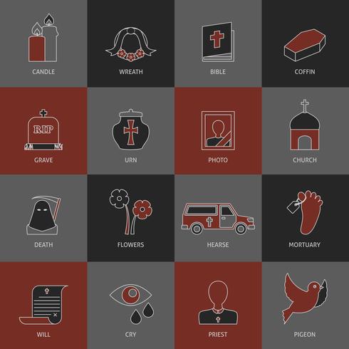 Funeral icons set vector