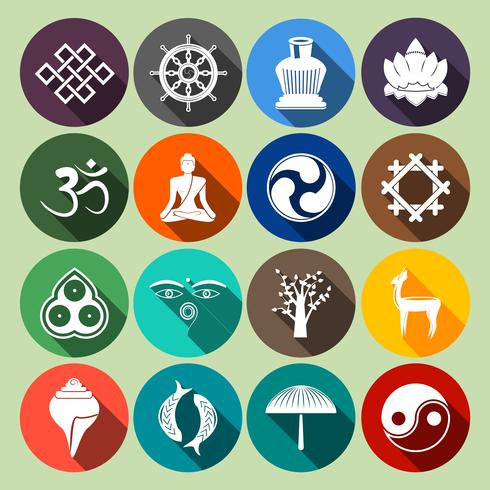 Buddhism Icons Set Flat vector