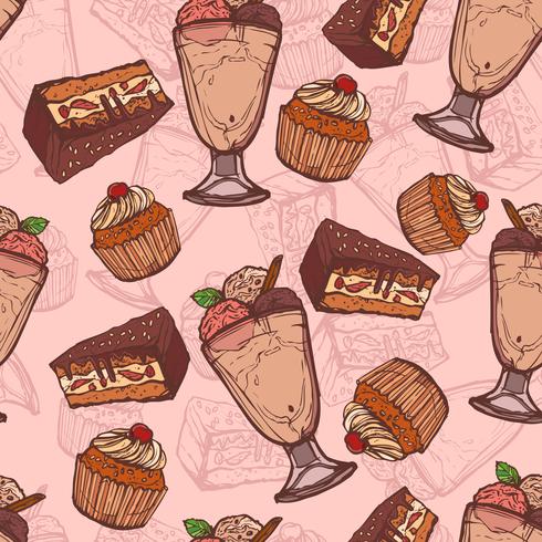 Dessert sketch seamless pattern vector