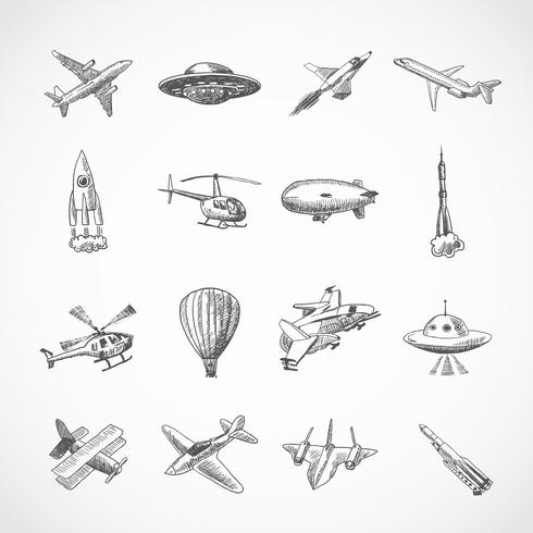 Bosquejo de los iconos de aviones vector