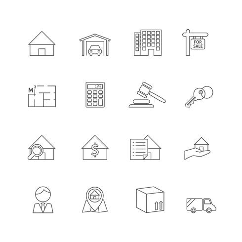 Iconos de contorno de bienes raíces vector