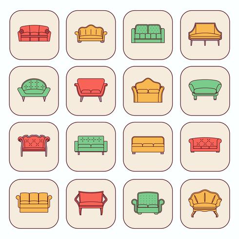 Sofa icon set vector